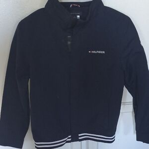 Tommy Hilfiger Youth Navy Blue Zip-Up Windbreaker with Stripe Hem